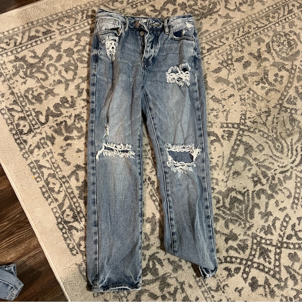 Distressed high waisted mom jeans